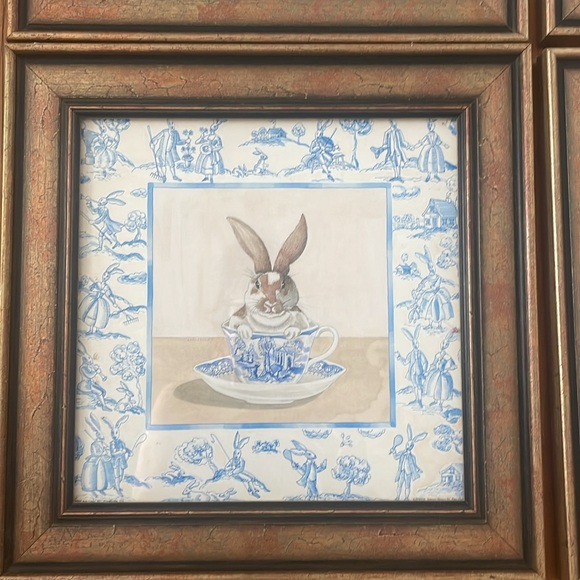 Set of Four Rabbit Teacup Prints in Wooden Frames - Picture 4 of 12
